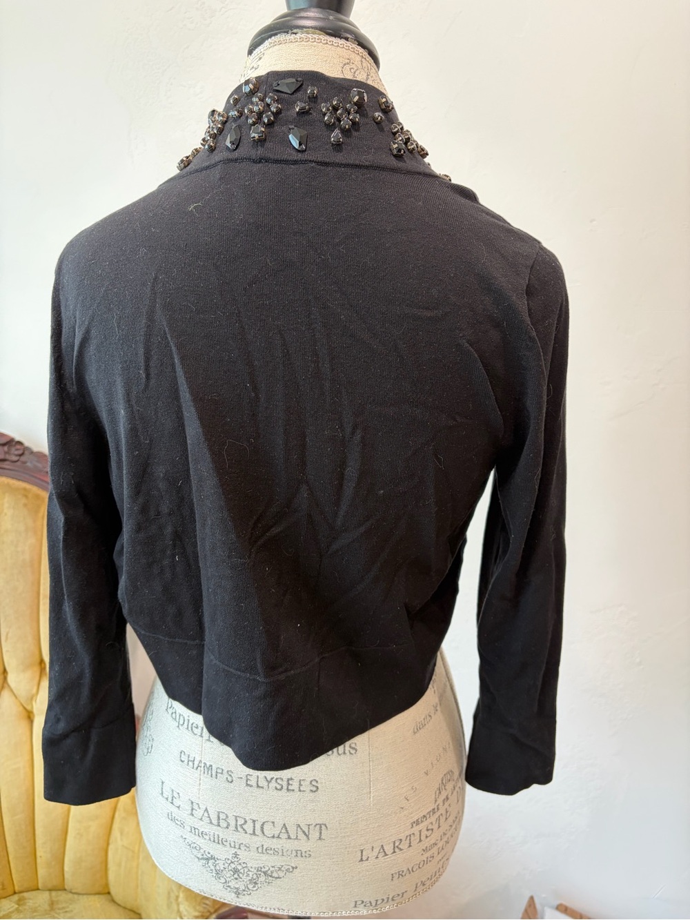 White House Black Market Black Beaded Cropped Bolero Jacket - Picture 3 of 5